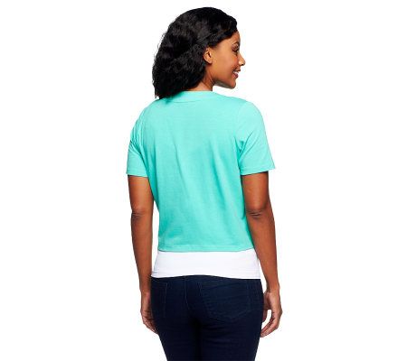 Denim & Co. Essentials Short Sleeve One Button Knit Shrug