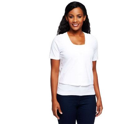 Denim & Co. Essentials Short Sleeve One Button Knit Shrug - A213792