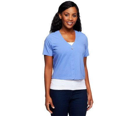 Denim & Co. Essentials Short Sleeve One Button Knit Shrug - A213792