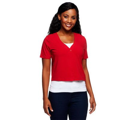 Denim & Co. Essentials Short Sleeve One Button Knit Shrug - A213792