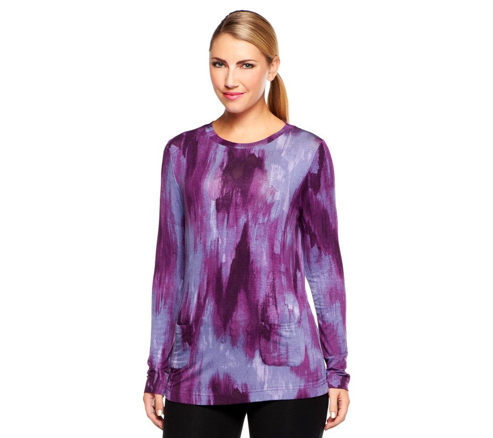 LOGO by Lori Goldstein Crew Neck Printed Top with Pockets - A218292