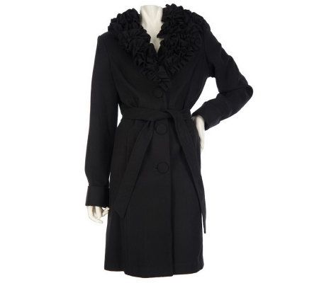 Dennis Basso Ruffle Collar Faux Wool Coat with Self Belt - A218392