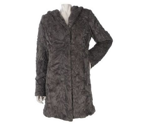 Dennis Basso Crushed Faux Fur Coat with Hood - A221092