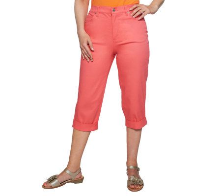Denim & Co. Classic Waist 5-Pocket Roll Cuff Capri Pants - A223892