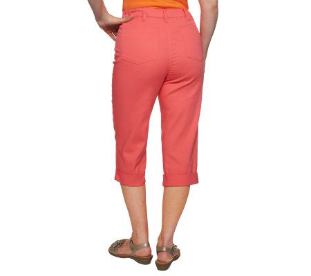 Denim & Co. Classic Waist 5-Pocket Roll Cuff Capri Pants