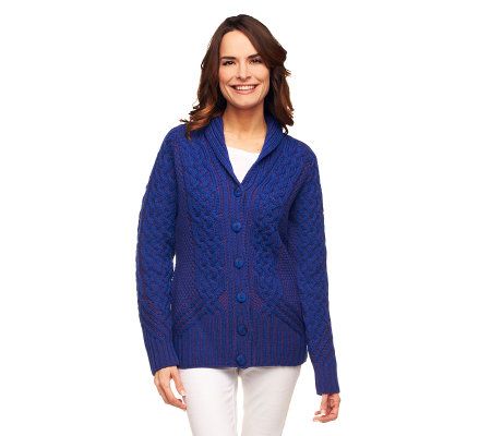 Aran Craft Merino Wool Plaited Shawl Collar Cardigan - A228592