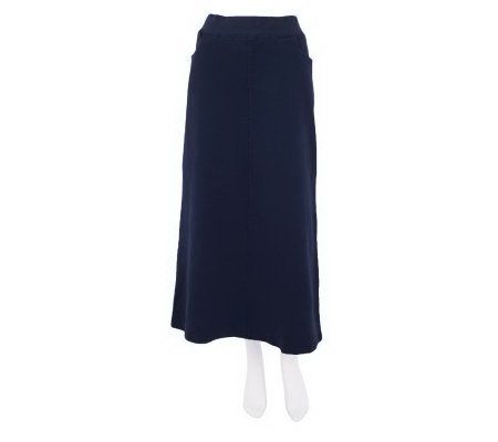 Denim & Co. How Comfy Knit Denim Skirt with Rib Knit Waistband - A228992