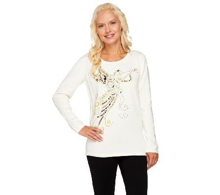 Quacker Factory Good News Angel Long Sleeve Sweater - A229292