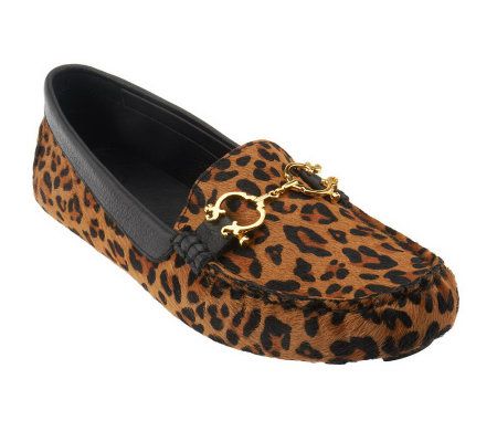 C. Wonder Leather Calf Hair Driving Moccasins with Bit Buckle - A230892