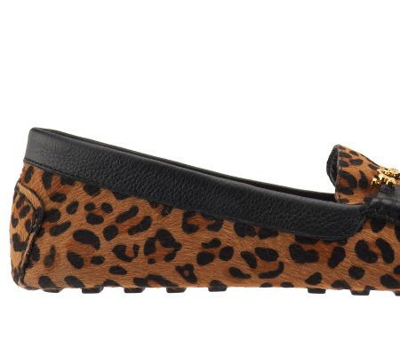 C. Wonder Leather Calf Hair Driving Moccasins with Bit Buckle