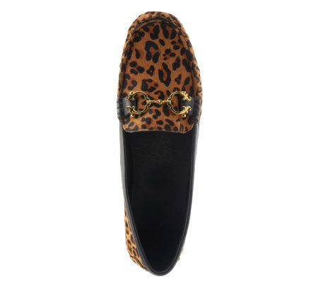 C. Wonder Leather Calf Hair Driving Moccasins with Bit Buckle