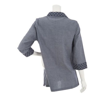 Liz Claiborne New York Button Front Chambray Tunic with Embroidery