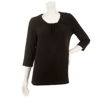 Susan Graver Liquid Knit Scoop Neck Top with Gathered Detail - A233092