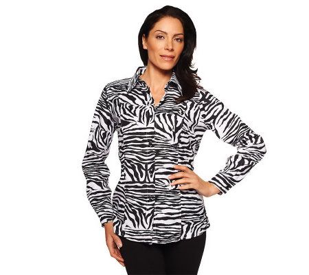 Denim & Co. Stretch Animal Print Moleskin Shirt - A83492