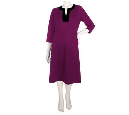 Susan Graver Ponte Knit Neck Dress w/Trim on Neckline - A87192