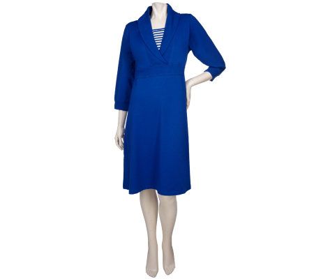 Sport Savvy Shawl Collar Jersey Knit Dress w/Stripe - A92592