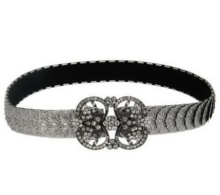 Kelli Kouri Metal Plate Stretch Belt with Crystal Flower Detail - A9392