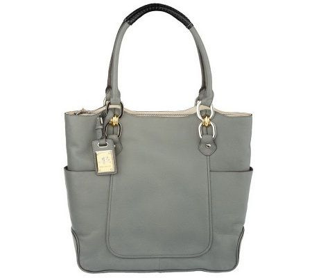 B.Makowsky Glove Leather Zip Top North/South Tote - A210593
