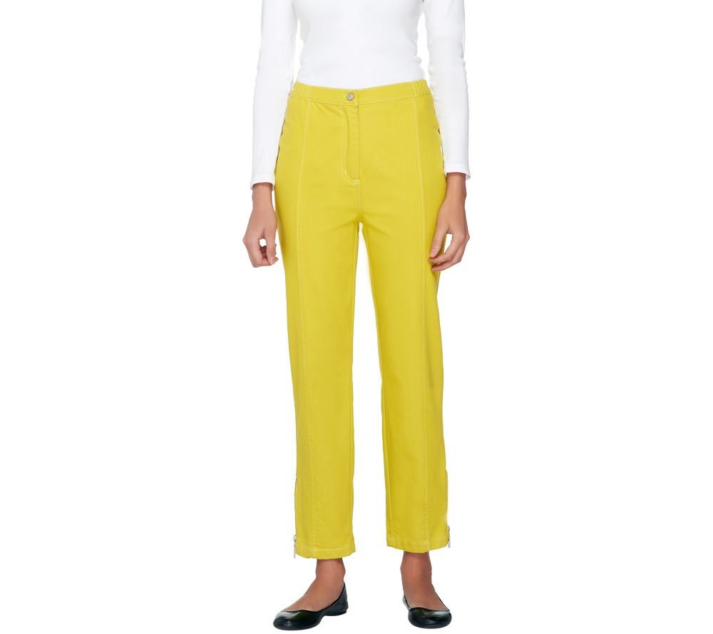 Bob Mackies Button Front Pants with Ankle Zip and Seaming - A213093
