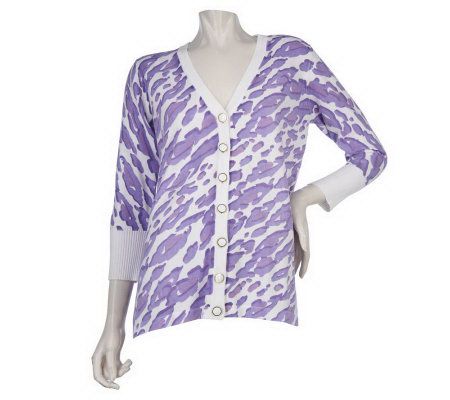 Bob Mackies 3/4 Sleeve Fantasy Leopard Print Cardigan - A214893