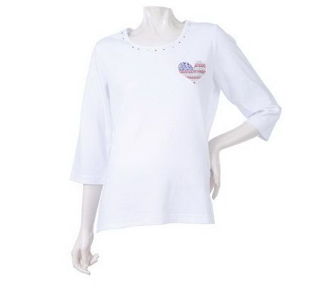 Quacker Factory 3/4 Sleeve Americana Heart Pocket T-shirt - A215393