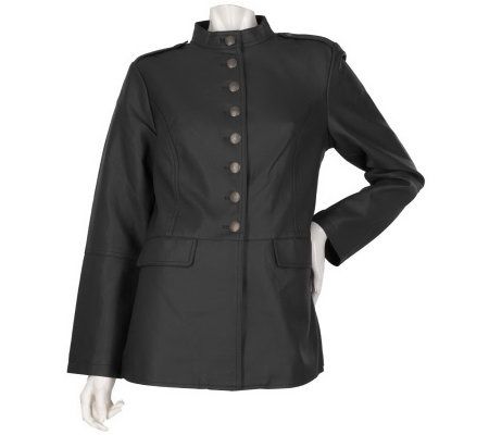 Susan Graver Faux Leather Military Jacket with Mandarin Collar - A216193
