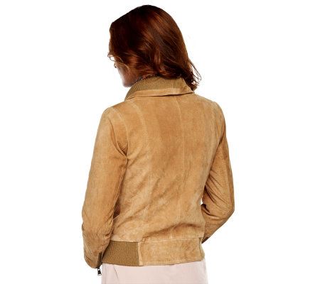 Luxe Rachel Zoe Shawl Collar Suede Jacket with Knit Trim