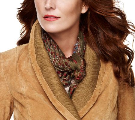 Luxe Rachel Zoe Shawl Collar Suede Jacket with Knit Trim