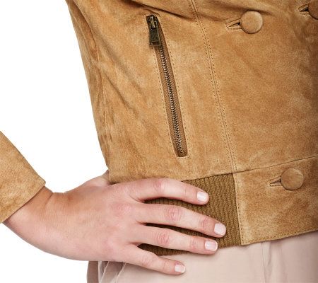 Luxe Rachel Zoe Shawl Collar Suede Jacket with Knit Trim