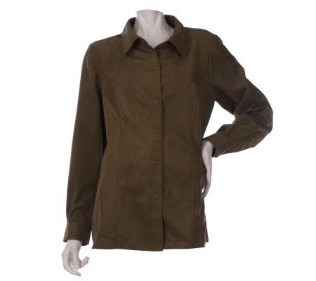 Linea by Louis DellOlio Faux Suede Button Front Blouse - A219793