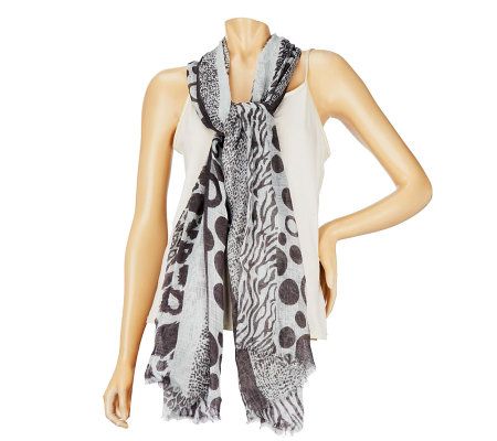 Collection XIIX Striped Animal Print 35 x 80 Wrap with Fringe - A223493