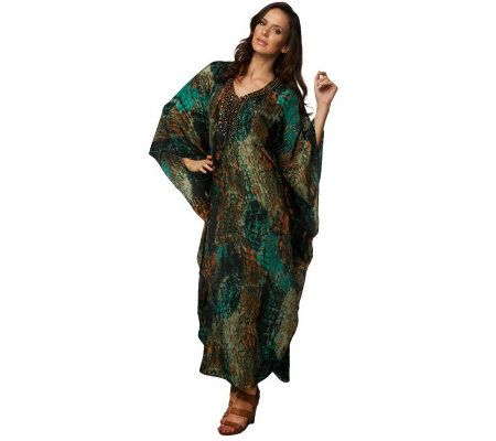 Kris Jenner Kollection Embellished Python Print Caftan - A224793
