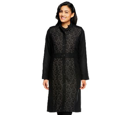 Isaac Mizrahi Live! Mandarin Collar Lace Jacquard Melton Coat - A228793