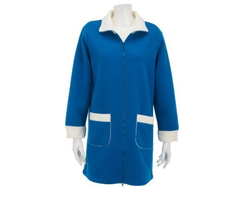 Denim & Co. Zip Front Fleece Coat w/Sherpa Trim & Pockets - A228993