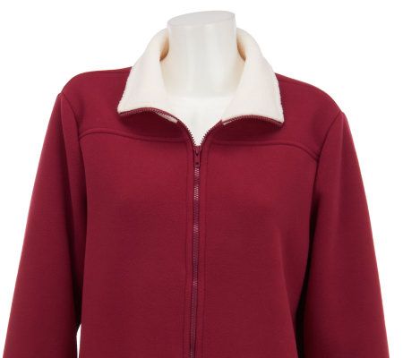 Denim & Co. Zip Front Fleece Coat w/Sherpa Trim & Pockets