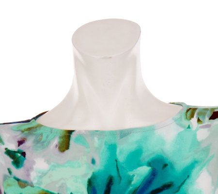 Susan Graver Printed Knit Top with Pleated Bell Sleeves