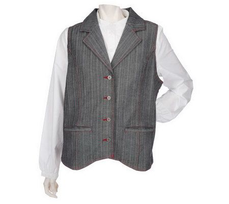 As Is Denim & Co. Menswear Denim Vest and Mandarin Collar Shirt - A235893