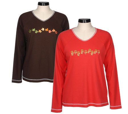 Quacker Factory Set of 2 Embroidered and Beaded Knit Tops - A15794