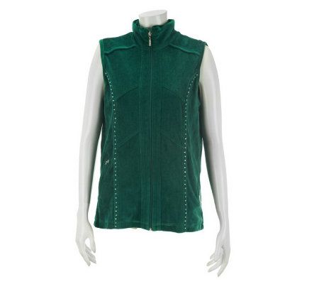 Quacker Factory Zip Front Velour Vest w/ Rhinestone Details - A210794