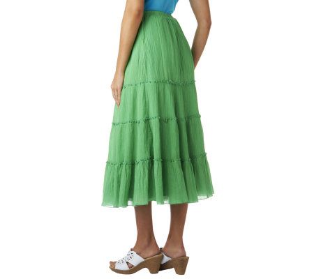 Denim & Co. Tiered Gauze Skirt w/ Elastic Waist