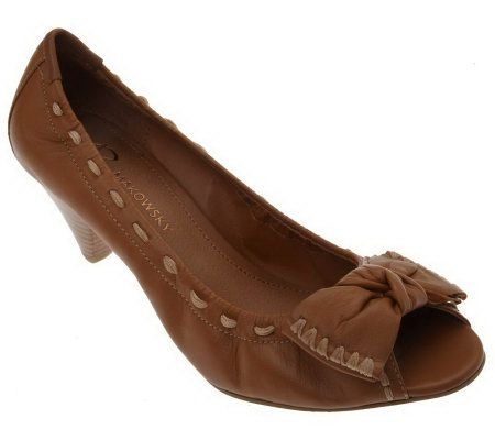 B. Makowsky Suede or Leather Peep Toe Pumps w/ Bow Detail - A213894