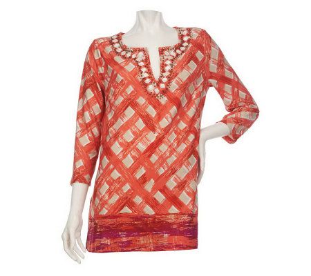 Kelly by Clinton Kelly Border Print Tunic with Bead Detail - A223894