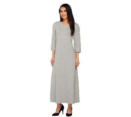 Denim & Co. 3/4 Sleeve V-Neck Empire Waist Dress - A227194