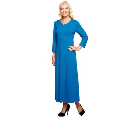 Denim & Co. 3/4 Sleeve V-Neck Empire Waist Dress - A227194