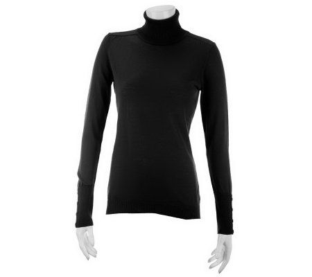 Denim & Co. Essentials Turtleneck with Button Detail On Sleeve - A227894