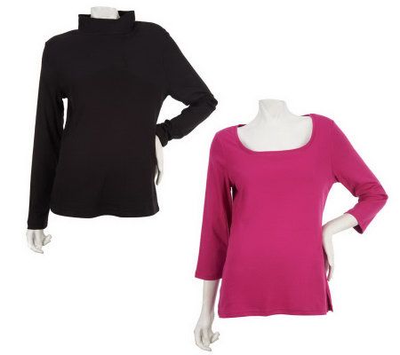 Bob Mackies Set of Knit Mock Turtleneck & Scoopneck Tops - A228194