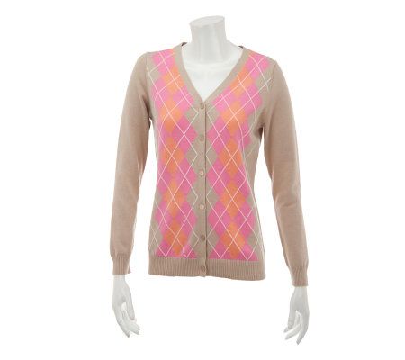 Liz Claiborne New York Long Sleeve Argyle Cardigan - A229494