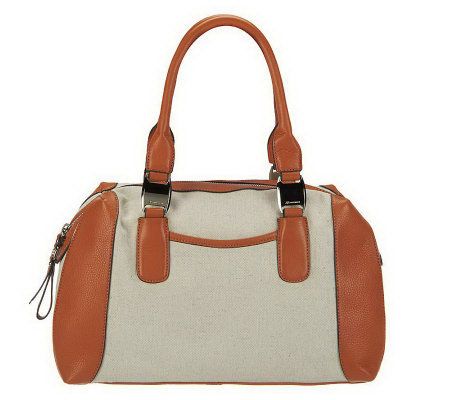 As Is B. Makowsky Cotton Canvas Ziptop Satchel - A229694