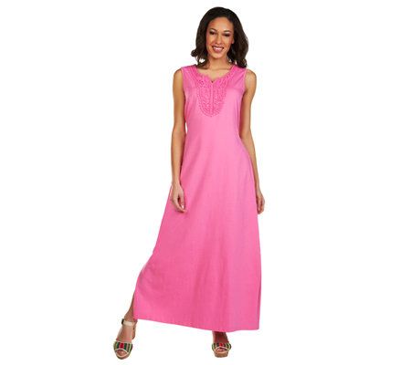 Denim & Co. Petite Crochet Trim Knit Maxi Dress & Shrug