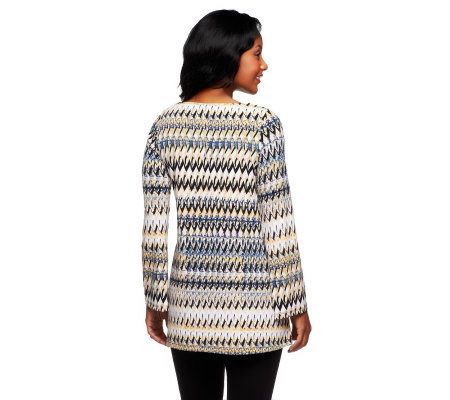 Attitudes by Renee Long Sleeve Print Top with Asymmetric Neck